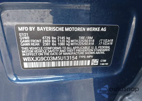 2021 BMW X1 xDrive28I из США, поврежденный, VIN WBXJG9C03M5U13154